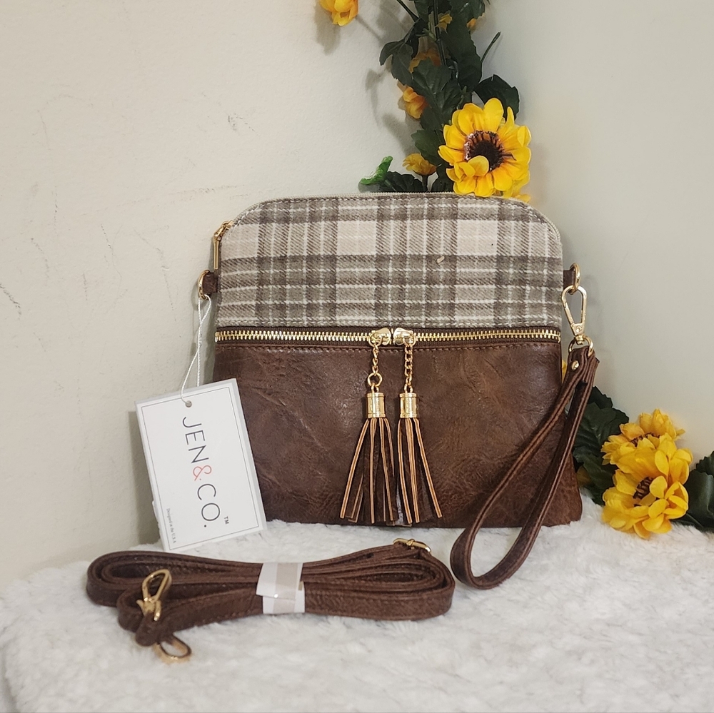 Jen & Co. Brown and Cream Crossbody Bag